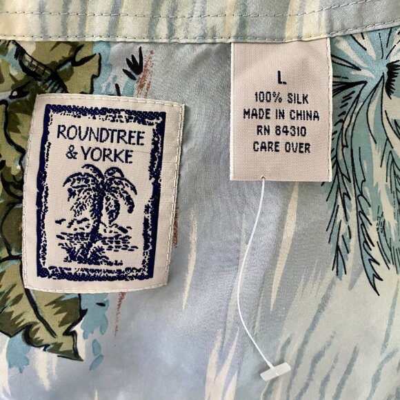 Roundtree & Yorke Short Sleeve Tropical Beach Button Down Silk Shirt Men's Large - Picture 7 of 9